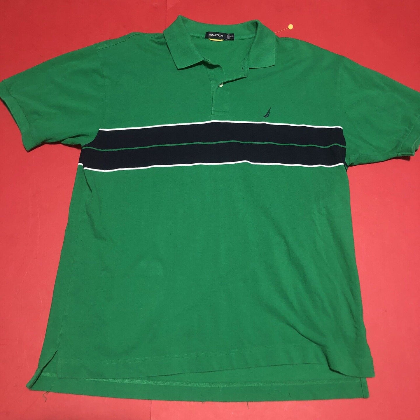 Nauticaa Short Sleeve Polo Shirt Men’s Size XL Green, Blue And White (0802)