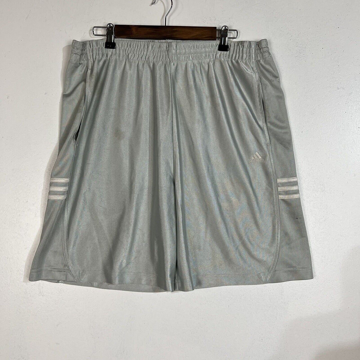 Adidas Mens Basketball Shorts Medium Drawstring Gray Pre Owned